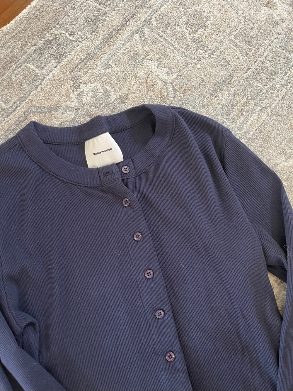 Navy Ribbed Button-Up Sweater - Picture 3 of 3